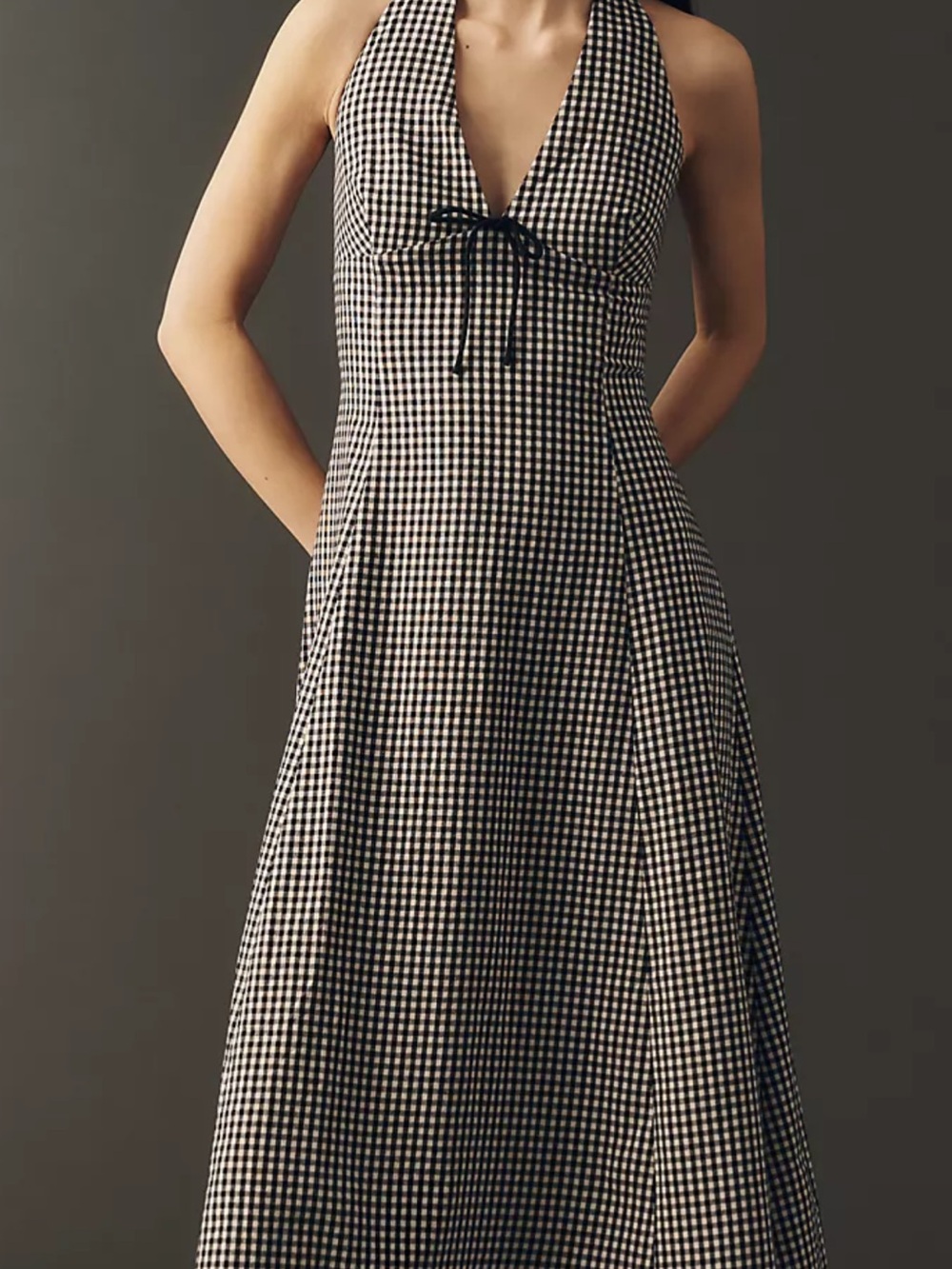 NWT Anthropologie Halter Gingham Midi Dress in Black and White